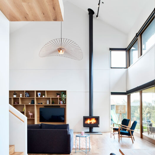 Main Ridge Barn fireplace and shelving unit - building photographer example / concept