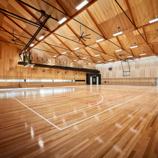 Nunawading Community Hub basketball court with timber throughout - structure photographer example / concept