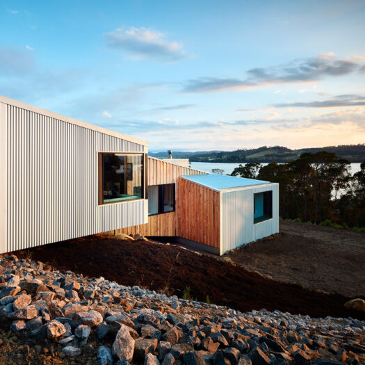 timber and colorbond Tamar House at dawn - building photographer example / concept