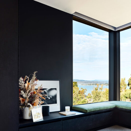 window seat with view to Tamar River, Tasmania - building photographer example / concept