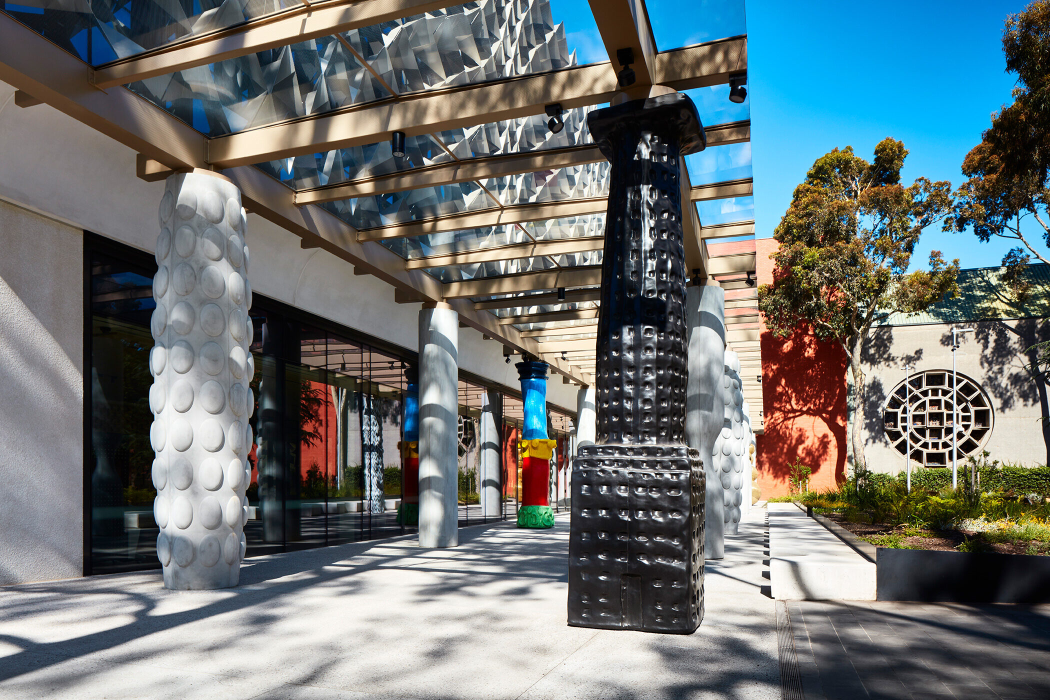 Monash University Chancellery artist walk, shadow play and Blackwood Hall in background - University example / concept