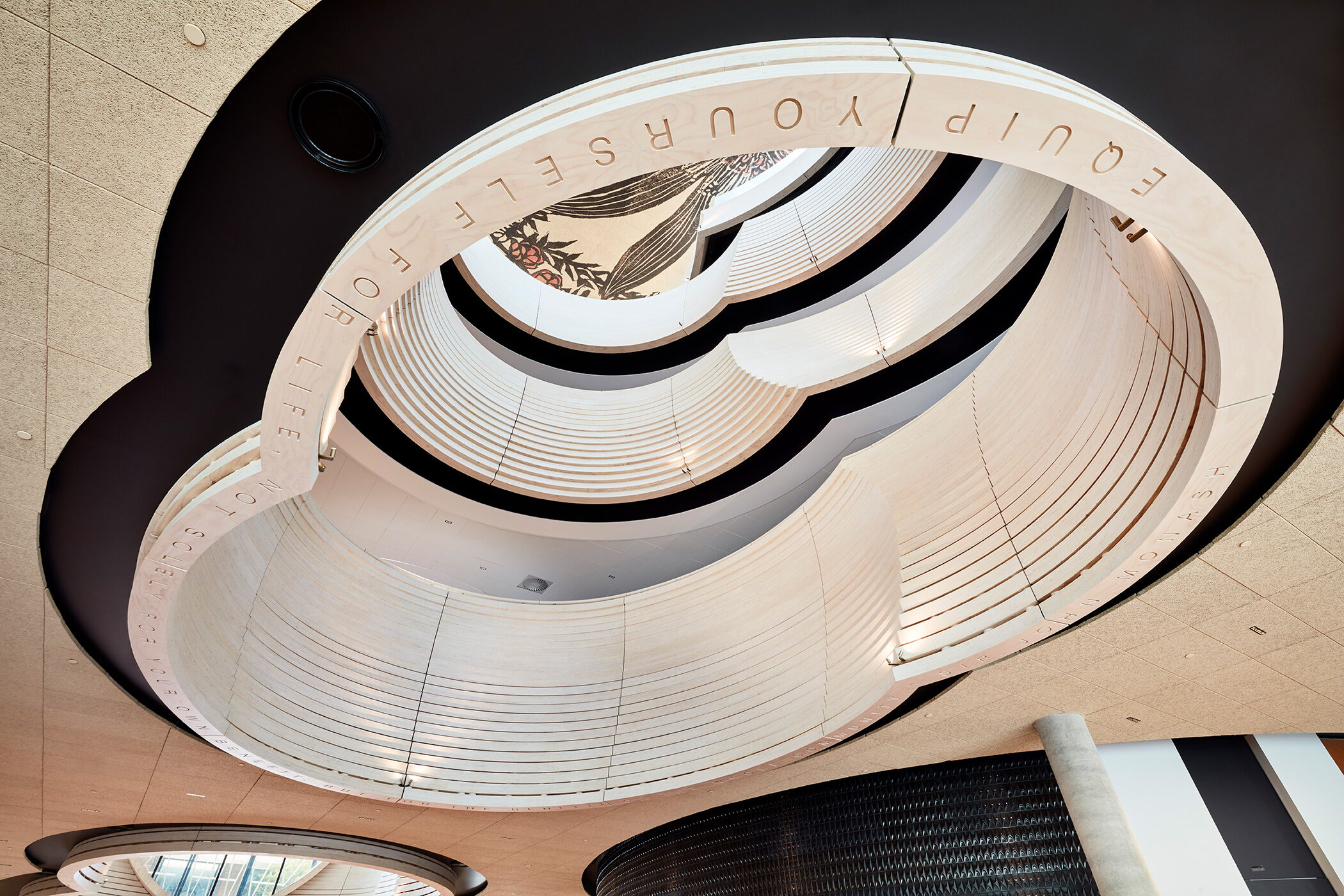 Monash University Chancellery deatil view into atrium with Sir John Monash quote - University example / concept