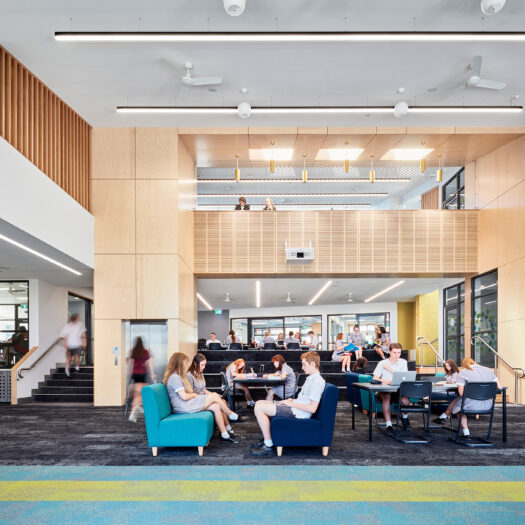 Ringwood Secondary College triple height open plan learning space with students - High School photography example / concept