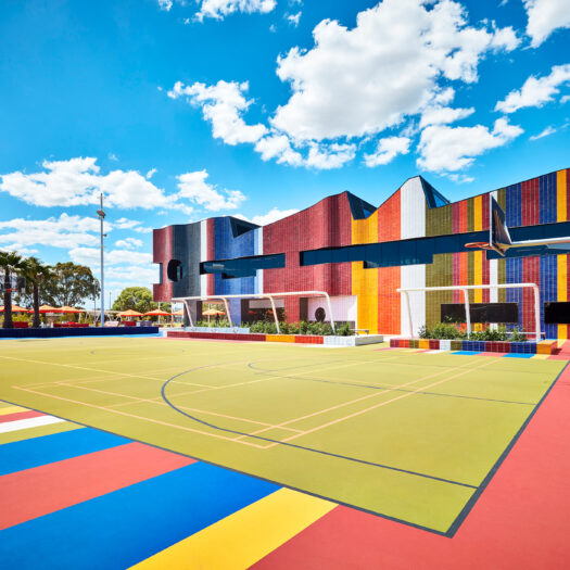 Springvale Library and Community Hubmulti coloured basketball court with tiled building - structure photographer example / concept