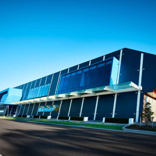 Springvale Library and Community Hub front entry with blue feature windows - structure photographer example / concept