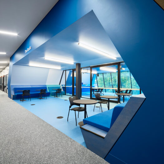 Springvale Library and Community Hub dramatic blue opening into breakout and meeting space - structure photographer example / concept